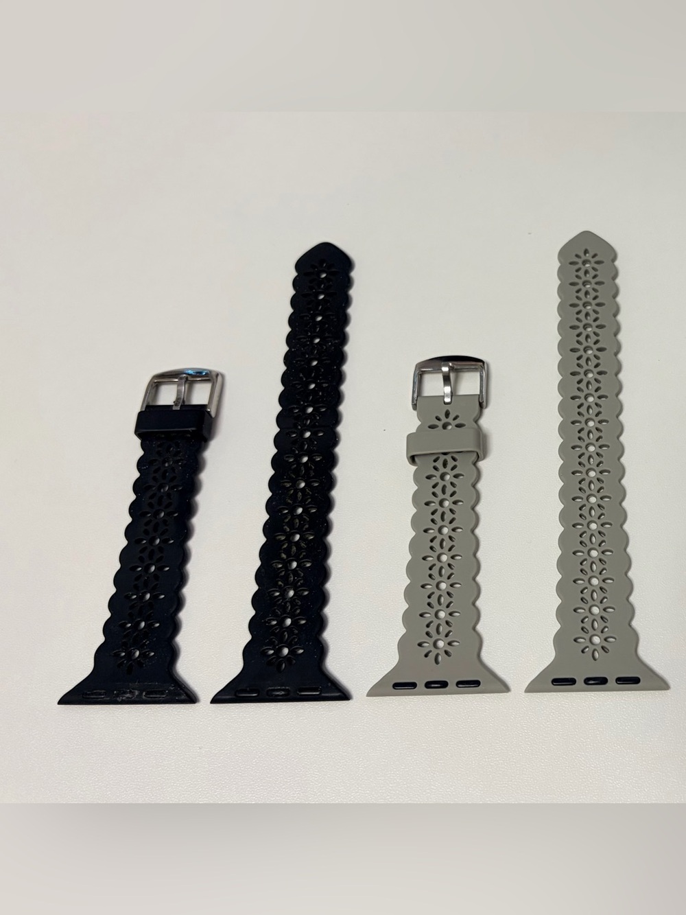 Floral Cutout Silicone Watch Bands - Black & Light Gray